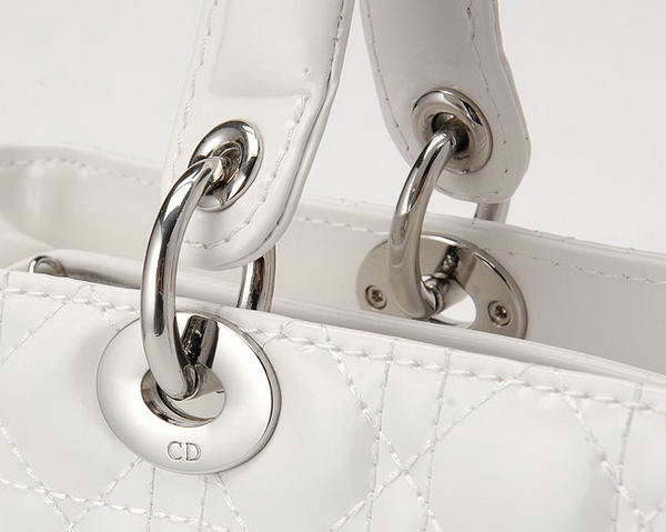 replica jumbo lady dior patent leather bag 6322 white with silver - Click Image to Close